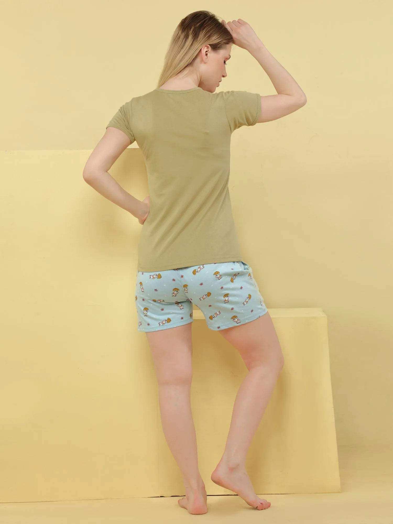 Cute Elephant Shorts Set - Velure - - Cotton, Half Sleeves, Printed, Round neck, Shorts
