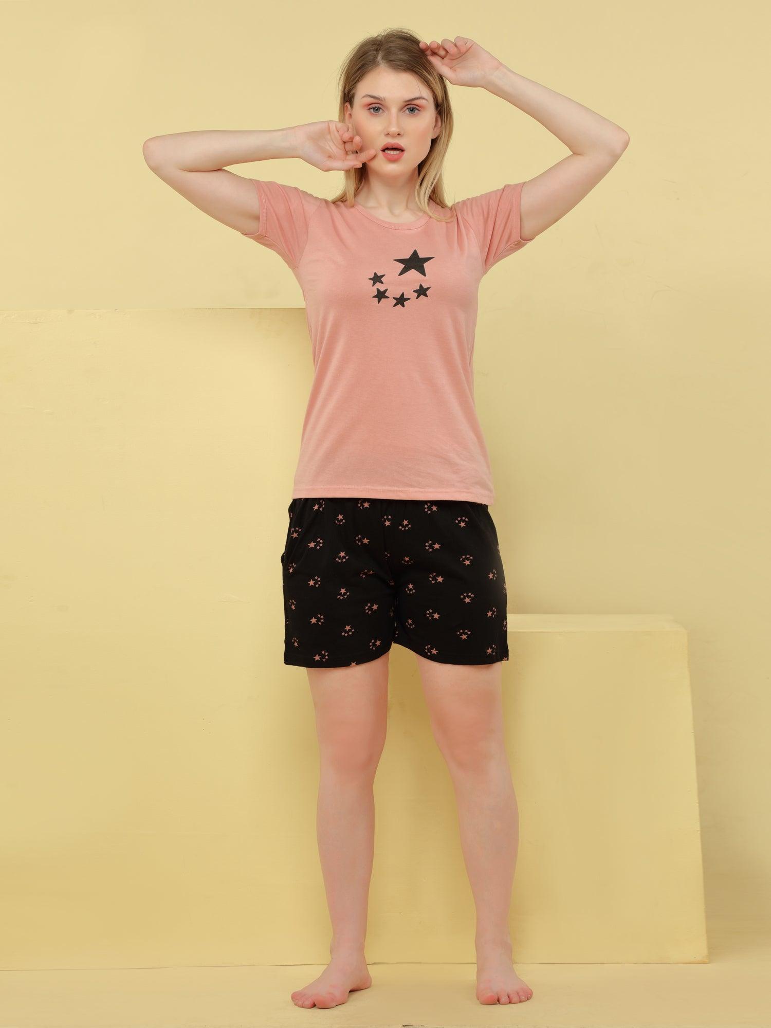 Cute Stars Shorts Set - Velure - Short sets - Cotton, Half Sleeves, Printed, Round neck, Shorts