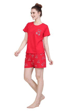 Cute Teddy Shorts Set - Velure - - Cartoon Print, Cotton Lycra Fabric, Half Sleeves, Round neck
