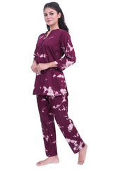 Ethnic Tie-Dye Kurti Style Set - Velure - Long Top and Pant - Collar Night Suit, Cotton, Full Length Pant, Half Sleeves, Long Top Night Suit