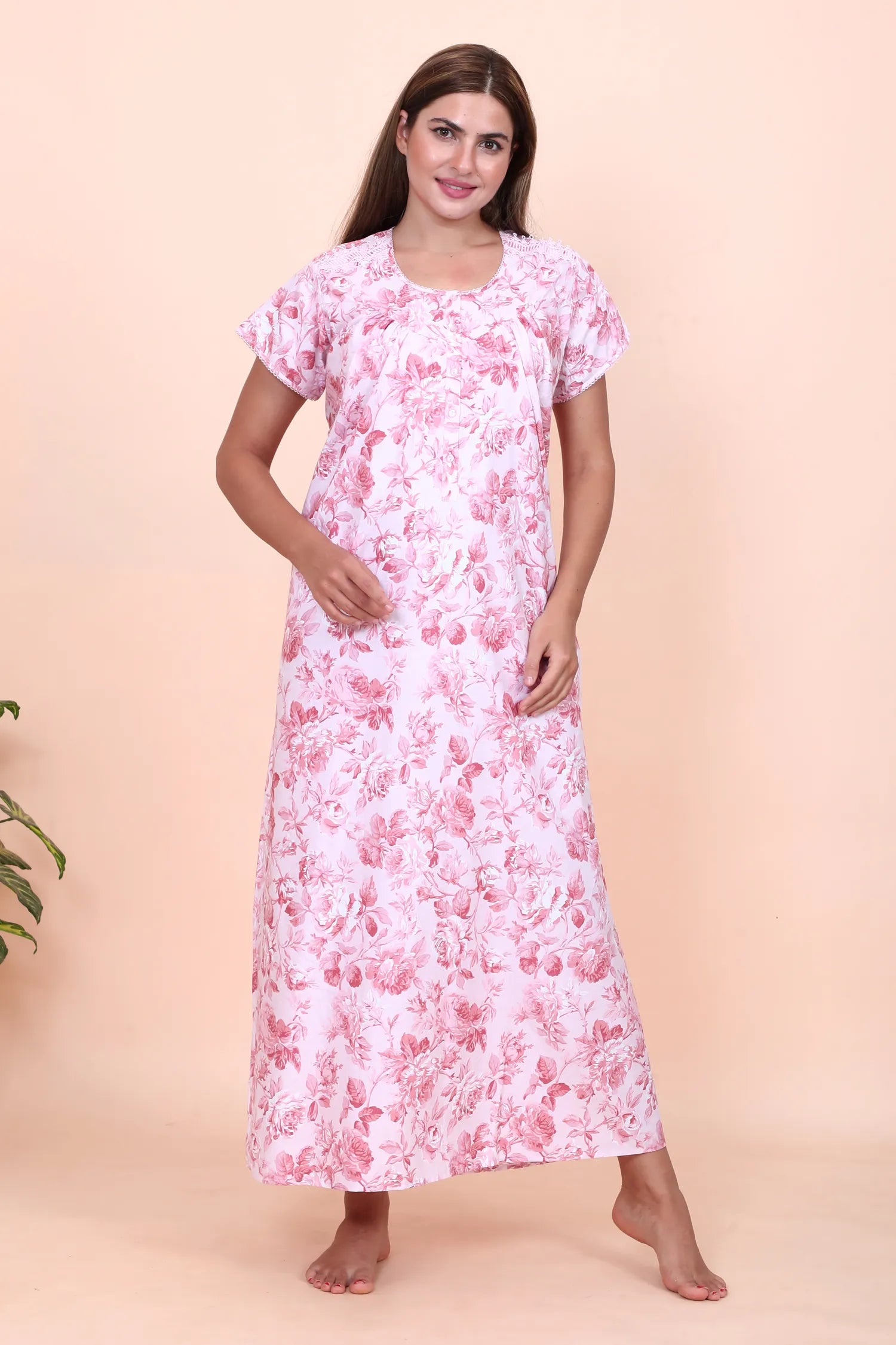 Velure Rose Print Cotton Nighty