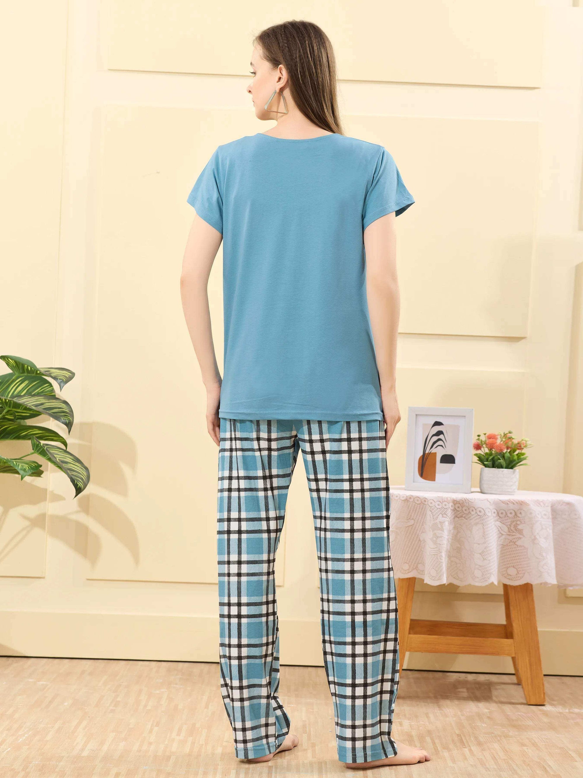 Velure Luxurious Printed Pajama Set - Velure - - Cotton Lycra Fabric, Full Length Pant, Half Sleeves, Round neck nightsuit