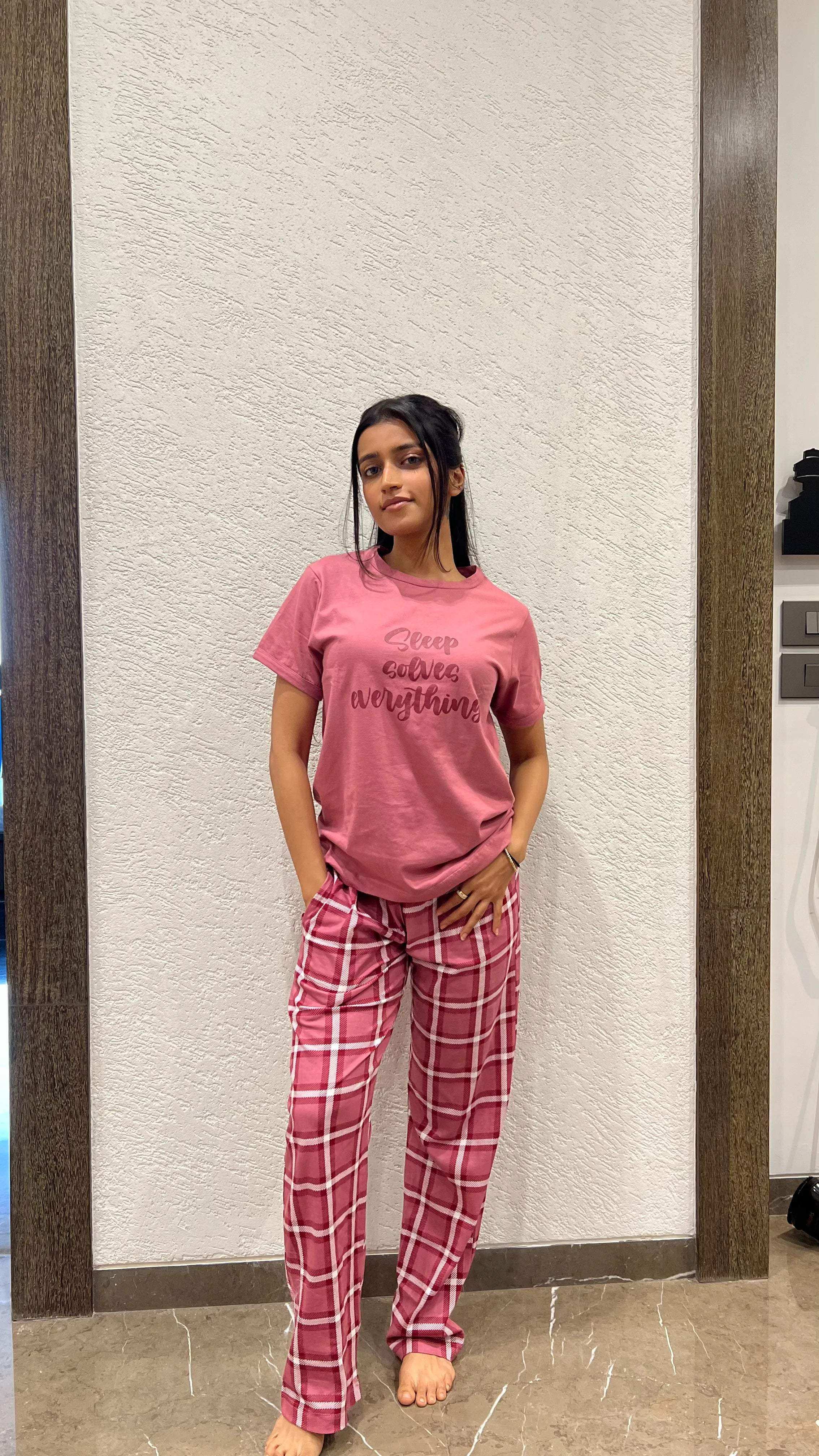Velure Fashionable Printed Pajama Set - Velure - - Full Length Pant, Half Sleeves, Hosiery Cotton, Round neck nightsuit