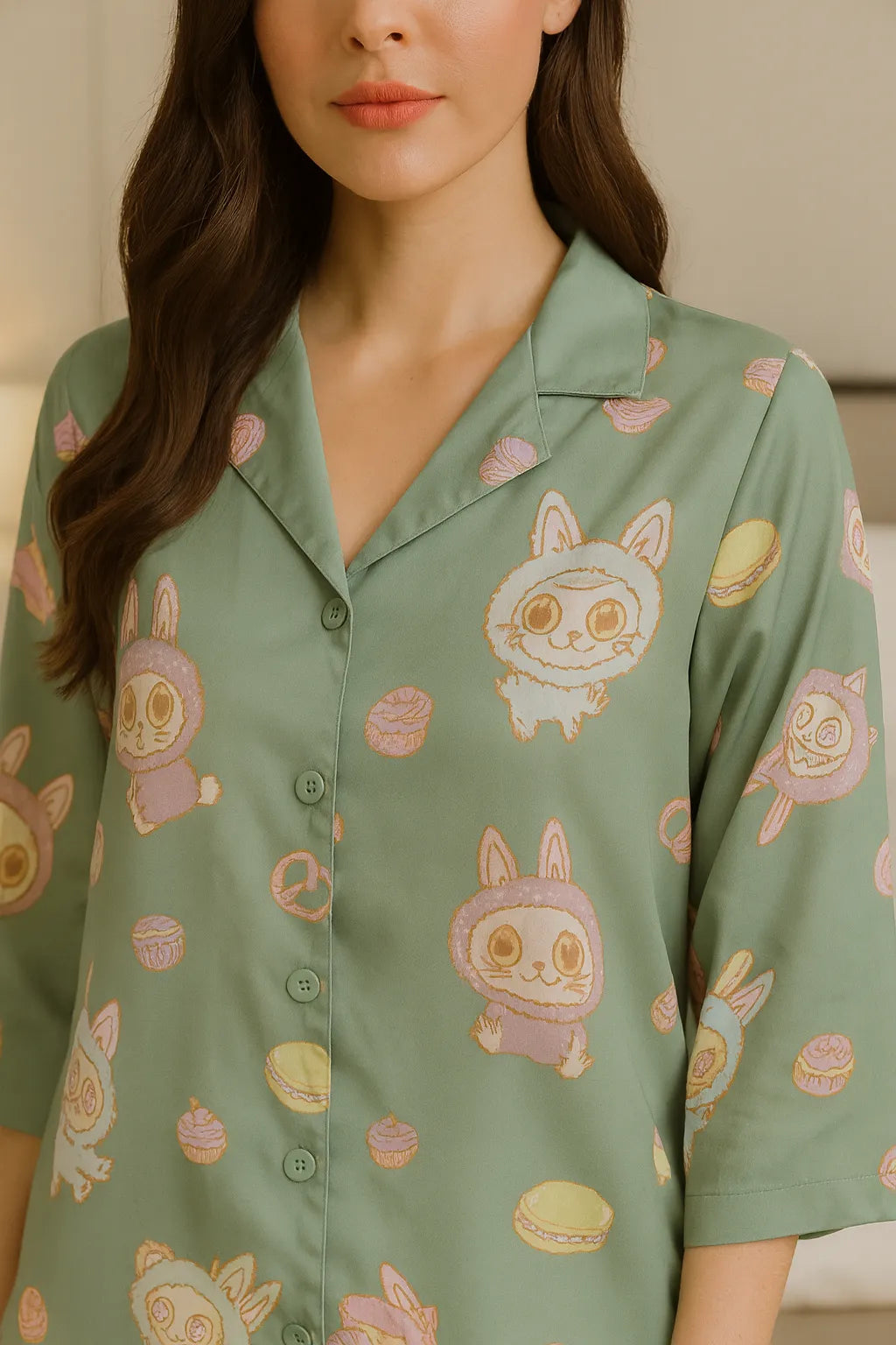 Velure Labubu Green Satin Night Suit