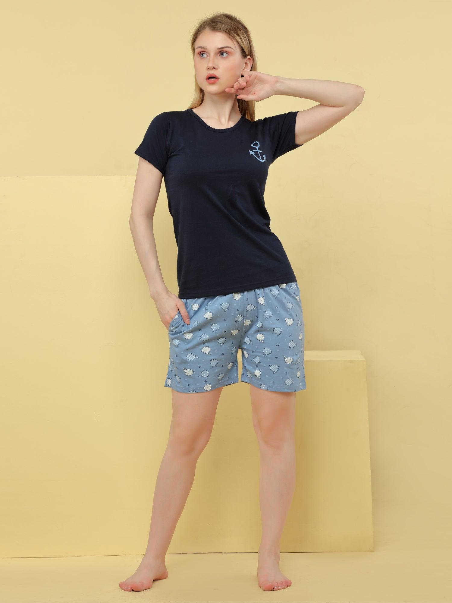 Velure Anchor Print Shorts Set - Velure - Short sets - Cotton, Half Sleeves, Printed, Round neck, Shorts