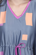 Velure Modern Geometric Print Kaftan - Velure - - Center Drawstring, Full Length Nighty, Satin