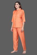 Velure Classy Co-ord Set - Velure - - 3/4 Sleeves, Collar Neck, Cotton, Front Button Open, Full Length Pant