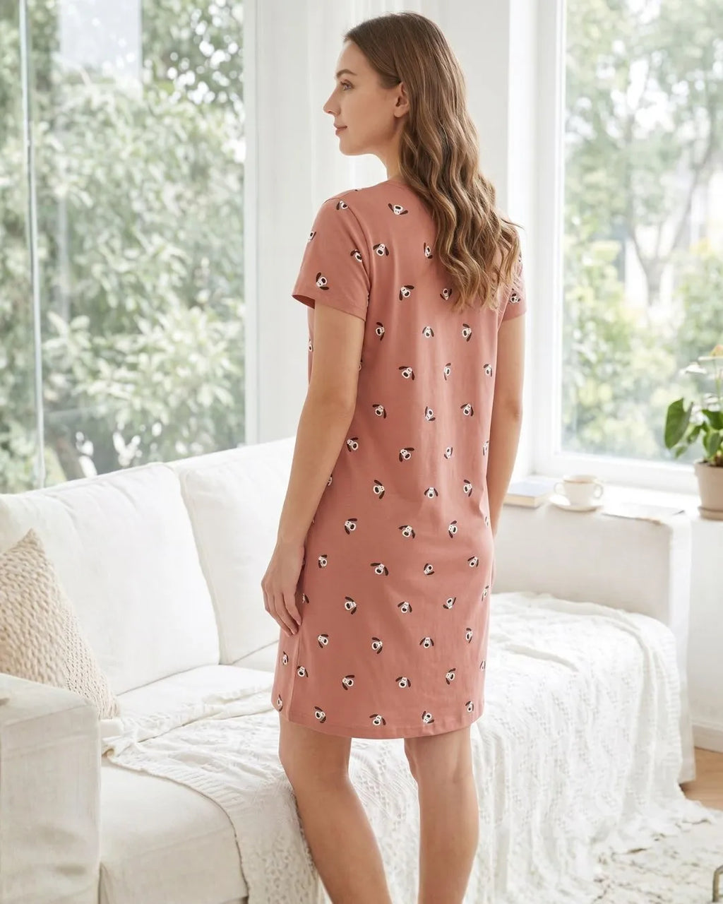 Velure Lazy Cute Puppy Print Short Nighty