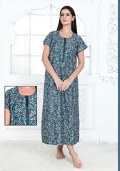 Velure Comfort Chic Floral Print Cotton Nighty - Velure - Nighty - Cotton, Floral Print, Full Length Nighty, Gathering Effect, Half Sleeves Nighty