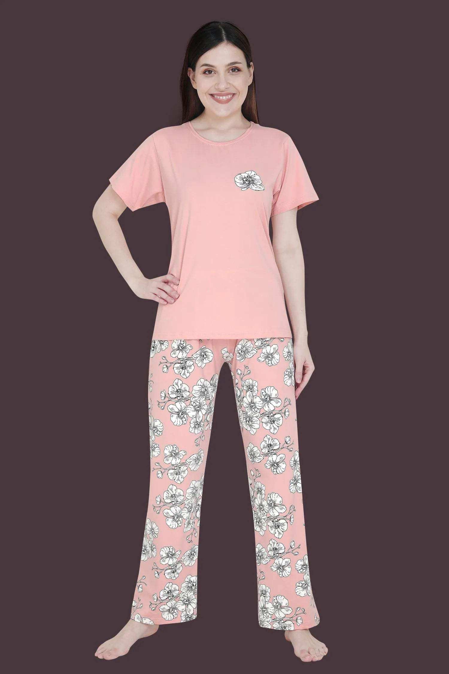 Velure Alluring Floral Print Pajama Set - Velure - - Cotton, Floral Print, Full Length Pant, Half Sleeves, Round neck nightsuit