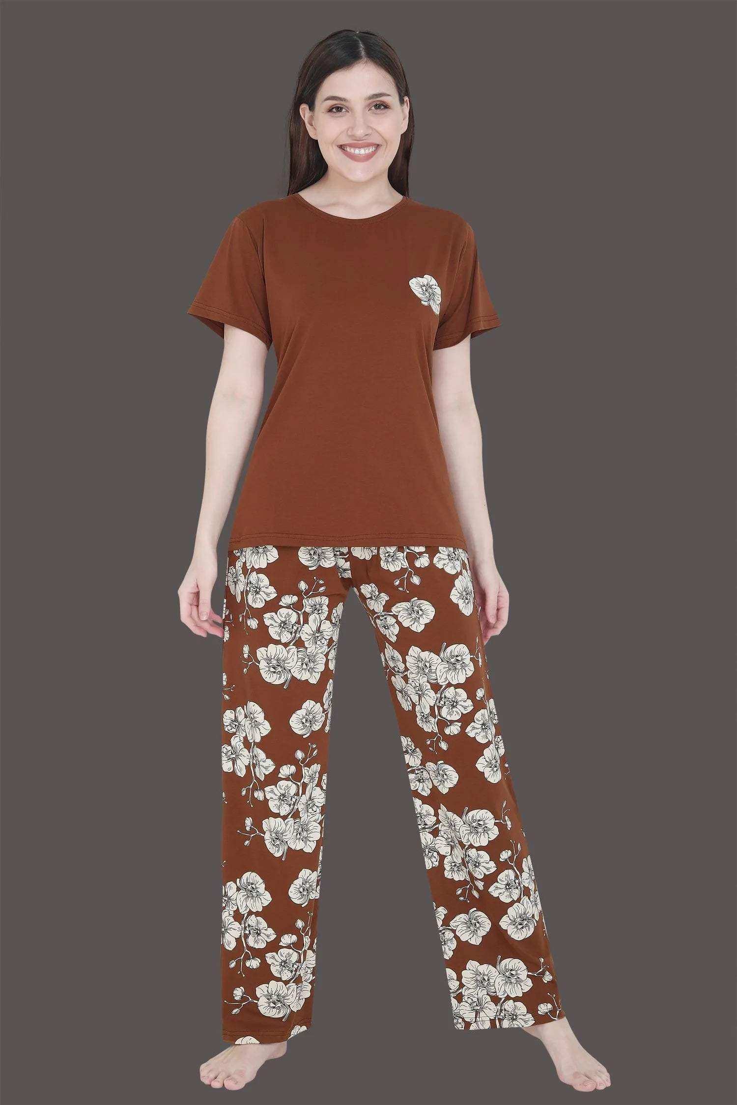 Velure Pleasing Floral Print Pajama Set - Velure - - Cotton, Floral Print, Full Length Pant, Half Sleeves, Round neck nightsuit