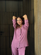 Velure Classic Wine Cotton Night Suit