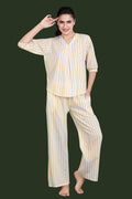 Velure Striped Casual Night Suit - Velure - - 3/4 Sleeves, Cotton, Full Length Pant, Stripes