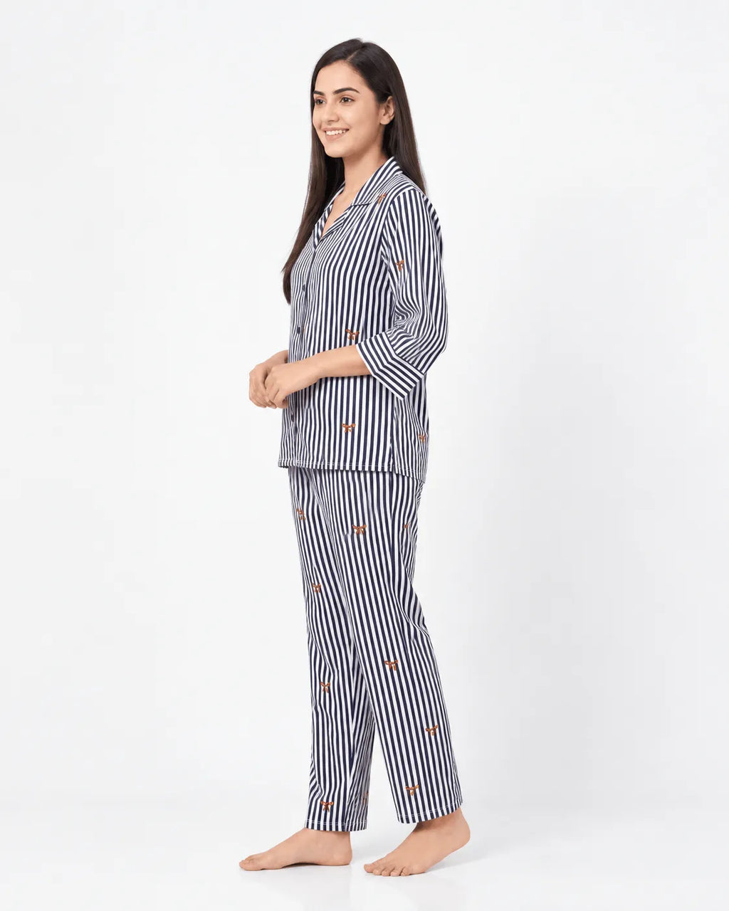 Velure Midnight Bow & Stripe Night Suit