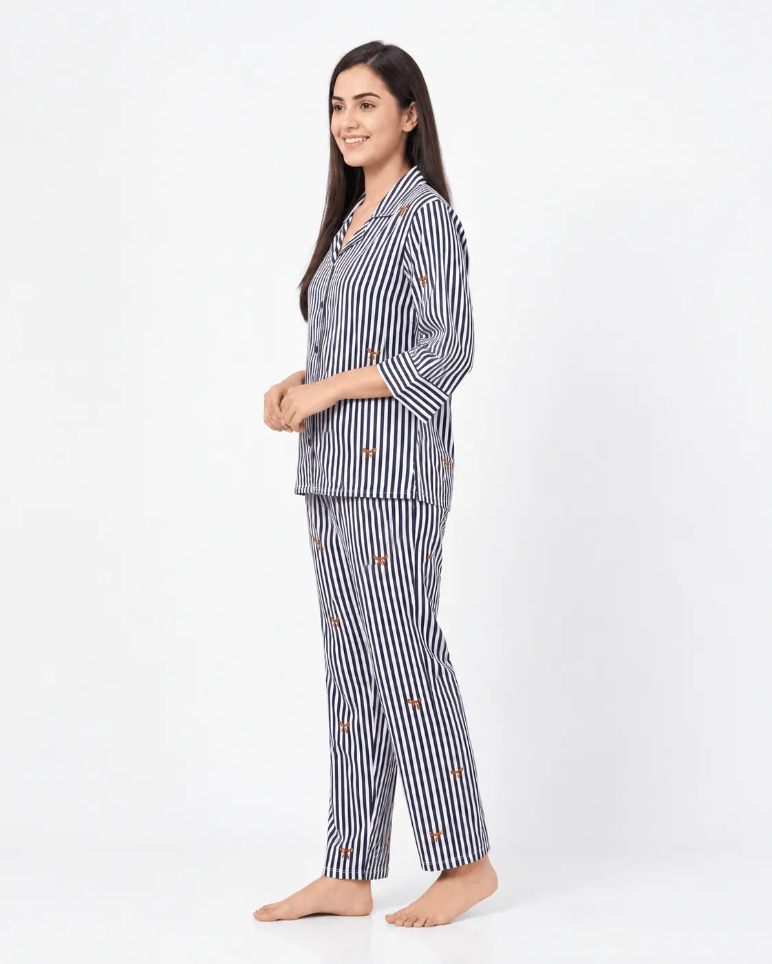 Velure Midnight Bow & Stripe Night Suit