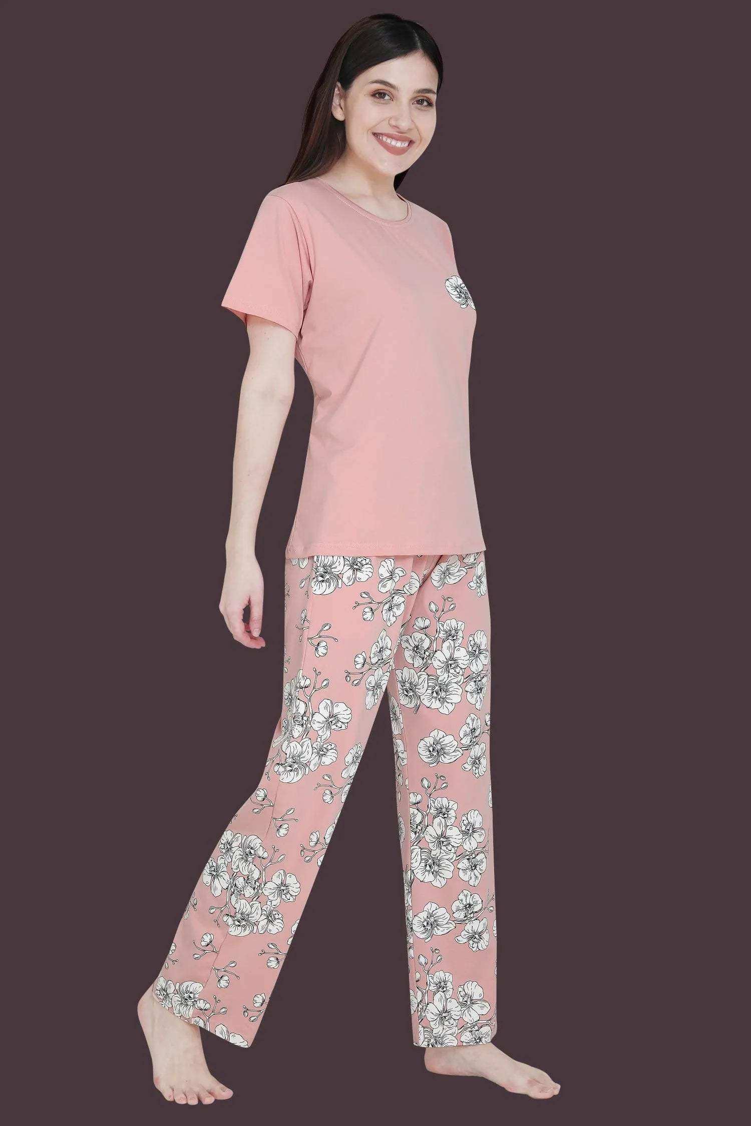 Velure Alluring Floral Print Pajama Set - Velure - - Cotton, Floral Print, Full Length Pant, Half Sleeves, Round neck nightsuit