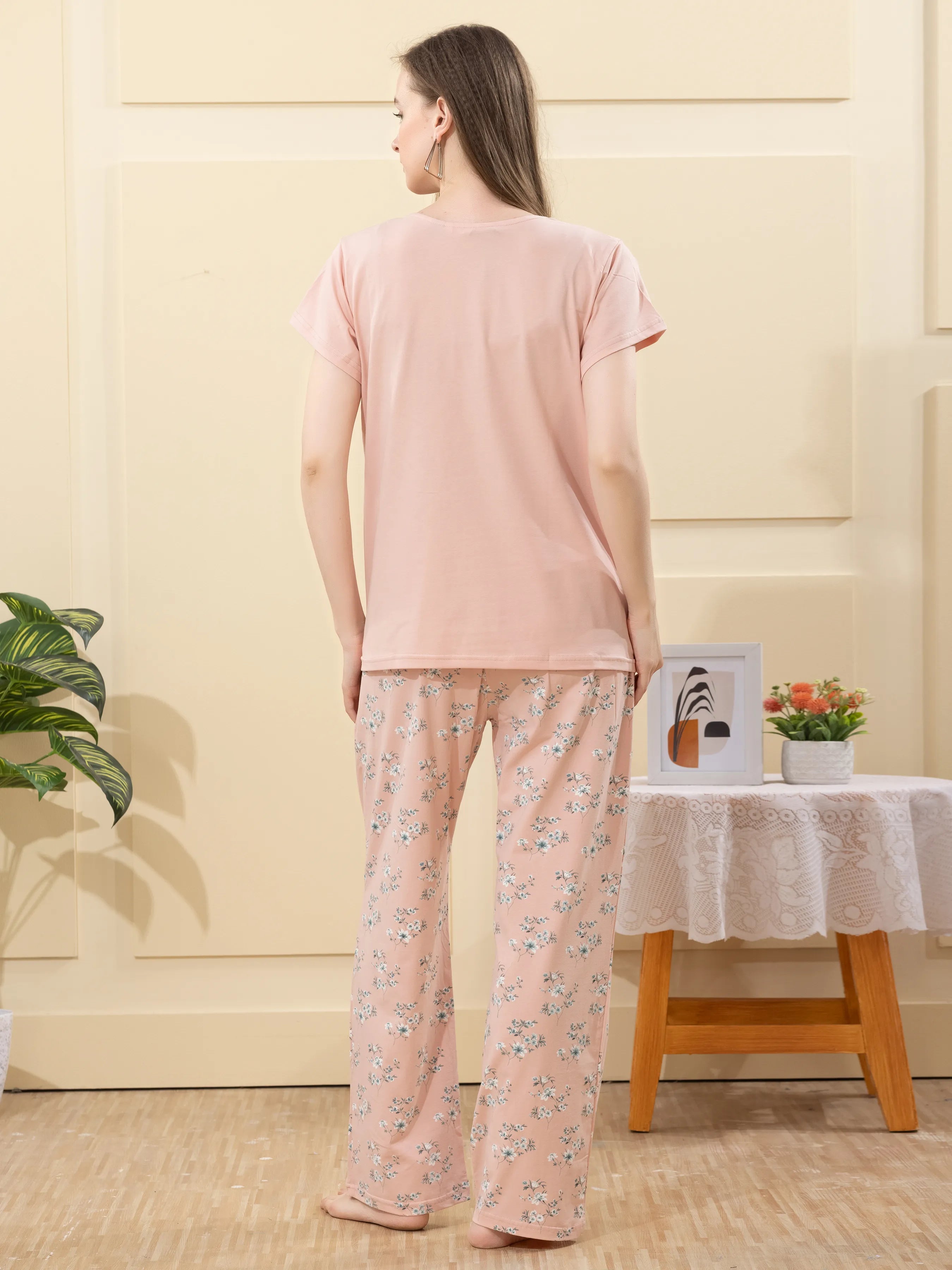 Velure Refreshing Floral Print Pajama Set - Velure - - Cotton Lycra Fabric, Full Length Pant, Half Sleeves, Round neck nightsuit
