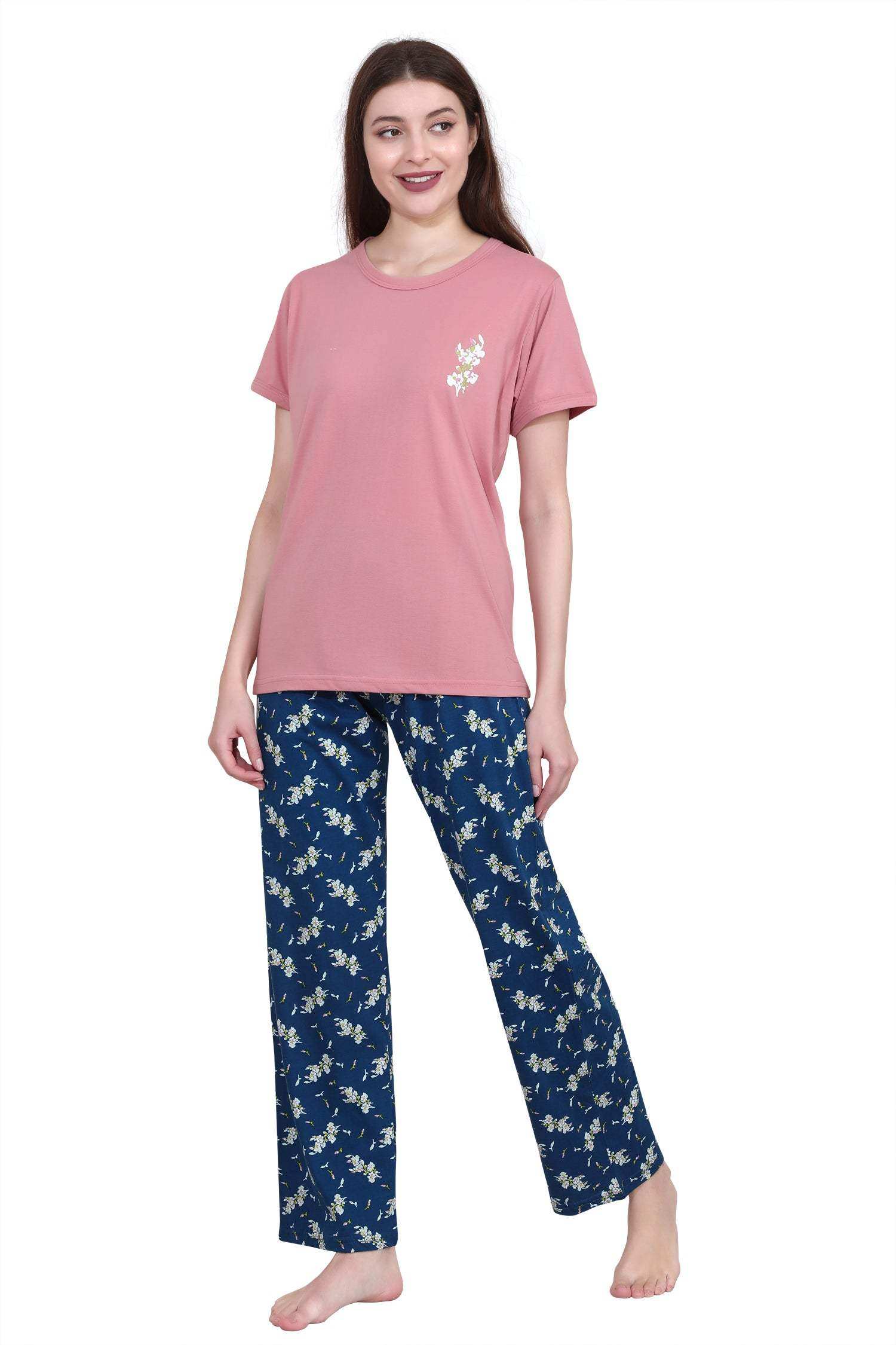 Velure Abstract All Over Floral Prints Pajama Set - Velure - - Floral Print, Full Length Pant, Half Sleeves, Hosiery Cotton, Round neck nightsuit