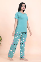 Velure Classic Star Print Pajama Set - Velure - - Cotton Lycra Fabric, Full Length Pant, Half Sleeves, Round neck nightsuit