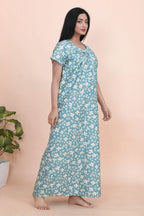 Velure Chic Green Floral Print Cotton Nighty