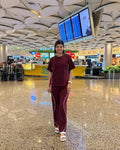 Velure Maroon Serene Travel Set - Velure - - Full Length Pant, Half Sleeves, Round neck