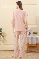 Velure Refreshing Floral Print Pajama Set - Velure - - Cotton Lycra Fabric, Full Length Pant, Half Sleeves, Round neck nightsuit