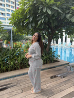 Velure Midnight Bow & Stripe Night Suit