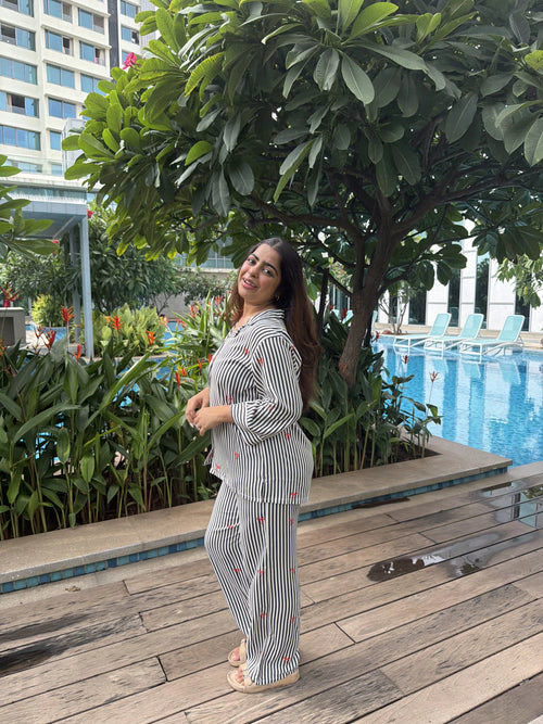 Velure Midnight Bow & Stripe Night Suit