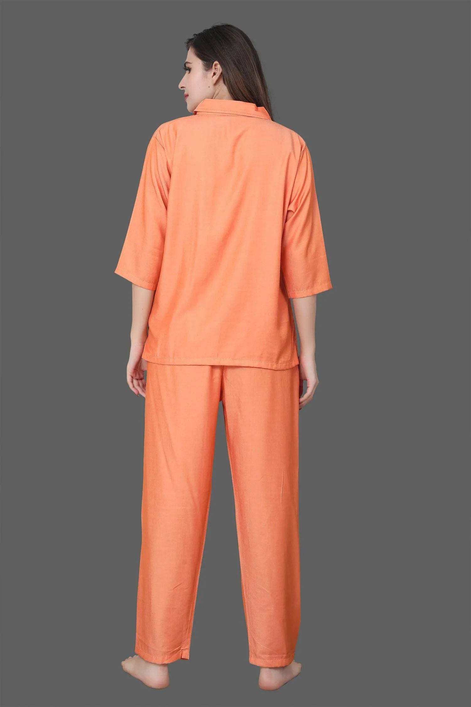 Velure Classy Co-ord Set - Velure - - 3/4 Sleeves, Collar Neck, Cotton, Front Button Open, Full Length Pant