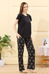 Velure Stylish Floral Printed Pajama Set - Velure - - Cotton Lycra Fabric, Full Length Pant, Half Sleeves, Round neck nightsuit