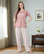 Velure Graceful Printed Pajama Set - Velure - - Cotton Lycra Fabric, Full Length Pant, Half Sleeves, Round neck