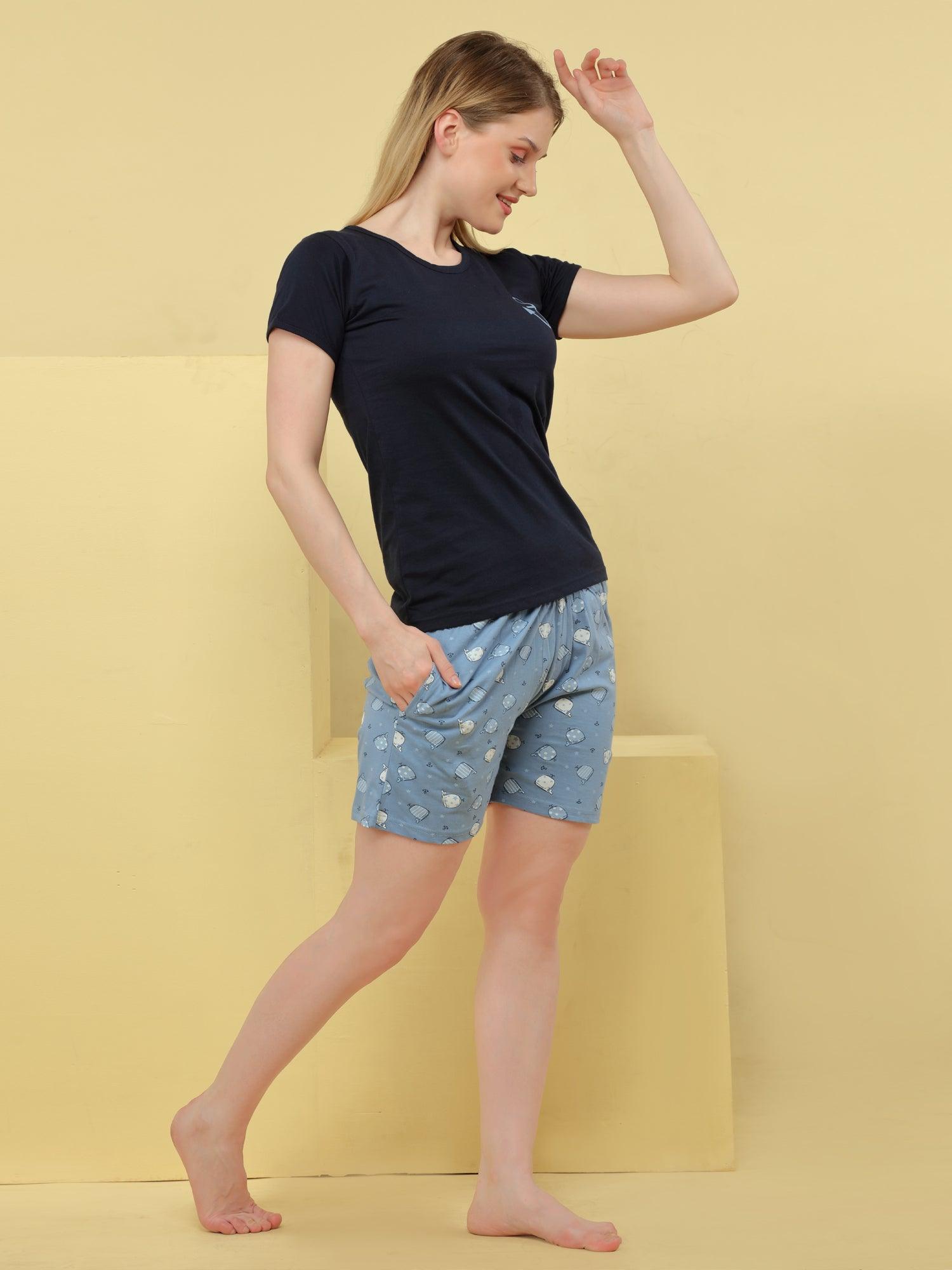 Velure Anchor Print Shorts Set - Velure - Short sets - Cotton, Half Sleeves, Printed, Round neck, Shorts