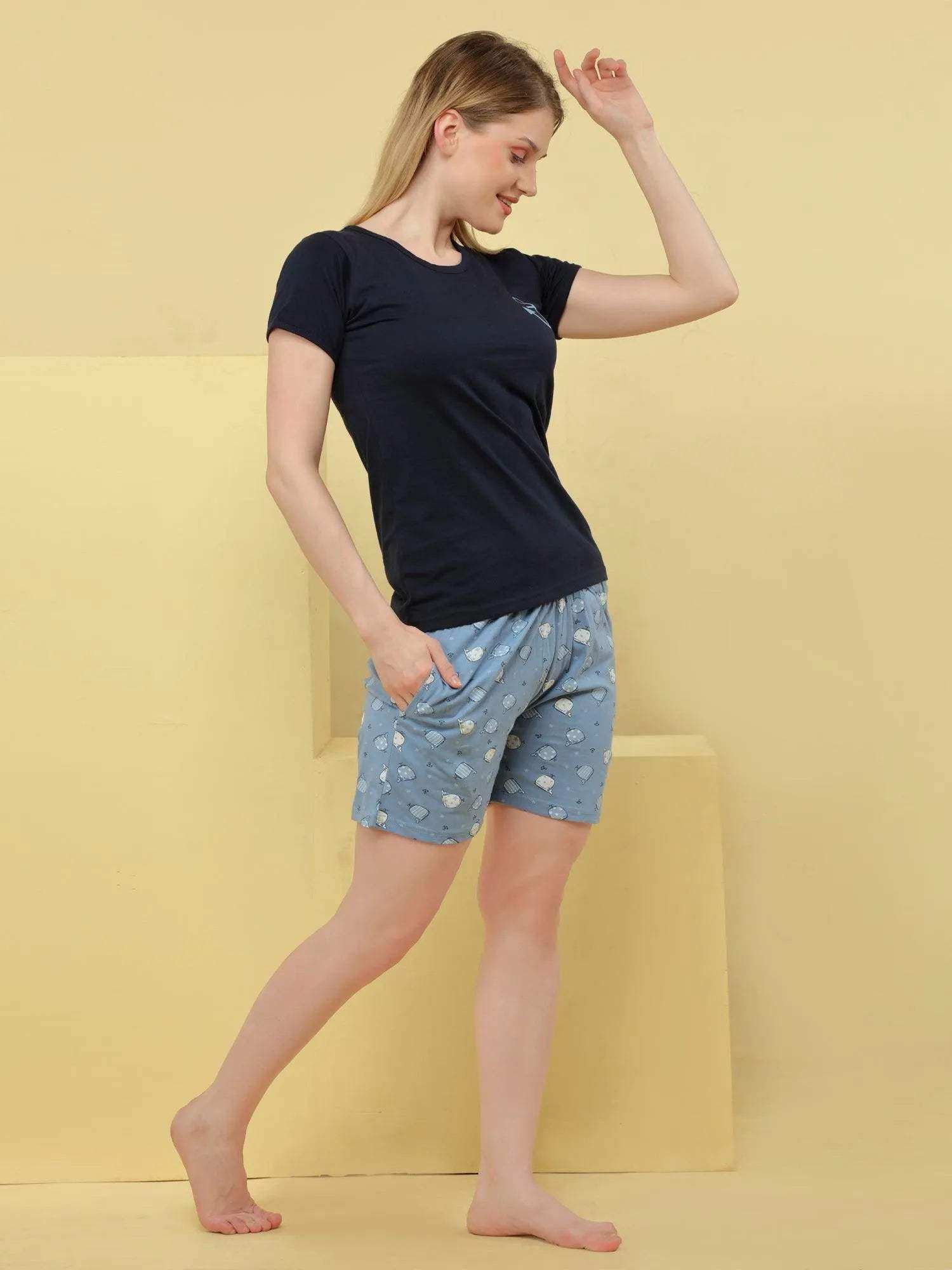 Velure Anchor Print Shorts Set - Velure - Short sets - Cotton, Half Sleeves, Printed, Round neck, Shorts