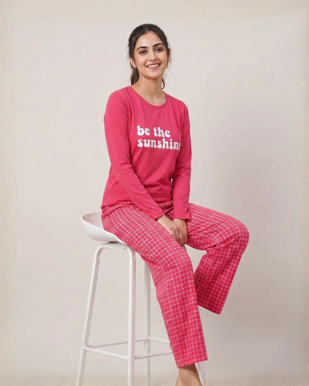 Velure Fuchsia Sunshine Full Sleeves Pajama Set
