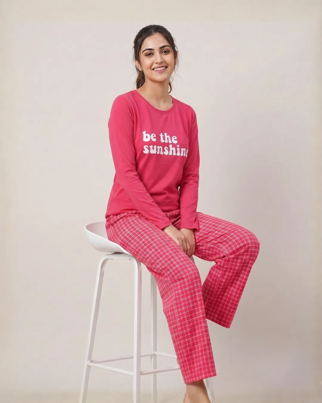 Velure Fuchsia Sunshine Full Sleeves Pajama Set