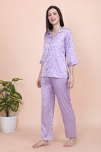 Velure Lavender Casual Polka Dot Satin Night Suit