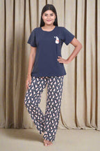 Velure Snowman Print Pajama Set - Velure - - Cotton Lycra Fabric, Full Length Pant, Half Sleeves, Round neck nightsuit
