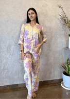 Velure Sweet Cozy Floral Cotton Night Suit - Velure - - 3/4 Sleeves, Collar Neck, Cotton, Floral Print, Front Button Open, Full Length Pant