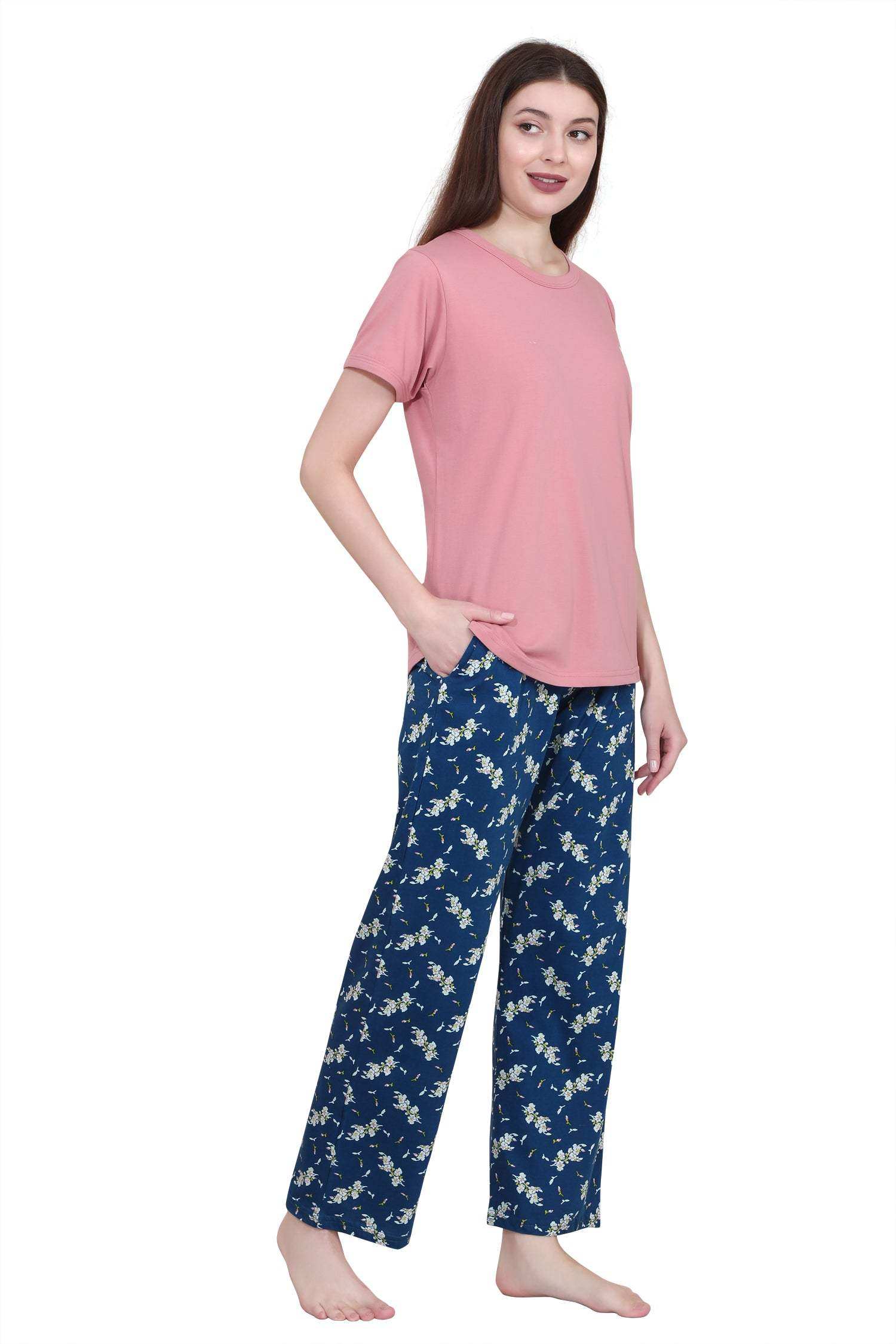 Velure Abstract All Over Floral Prints Pajama Set - Velure - - Floral Print, Full Length Pant, Half Sleeves, Hosiery Cotton, Round neck nightsuit
