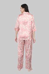 Velure Soothing Floral Print Satin Night Suit - Velure, Shirt and Pant, Upgrade your sleepwear selection with the Velure Soothing Floral Print Satin Night Suit. Made from high-quality satin material, this night suit provides a luxurious and comforting feel against your skin. The polka dot pattern adds an attractive touch. It effortlessly blends style and coziness, earning a spot in your sleepwear lineup.