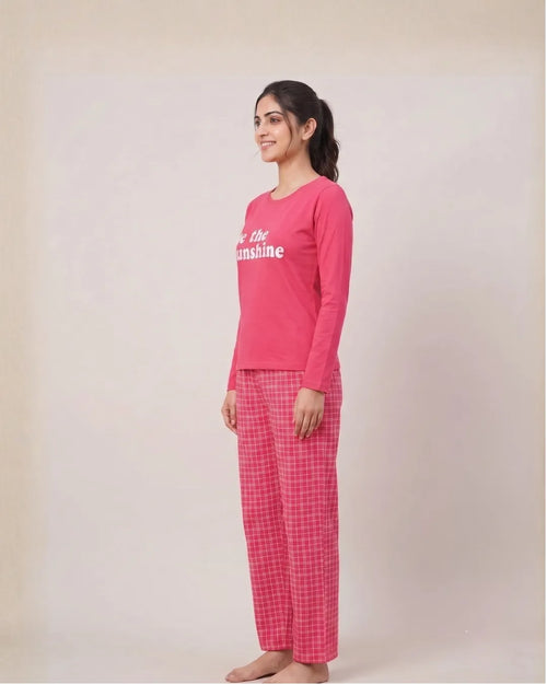 Velure Fuchsia Sunshine Full Sleeves Pajama Set