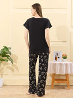 Velure Stylish Floral Printed Pajama Set - Velure - - Cotton Lycra Fabric, Full Length Pant, Half Sleeves, Round neck nightsuit