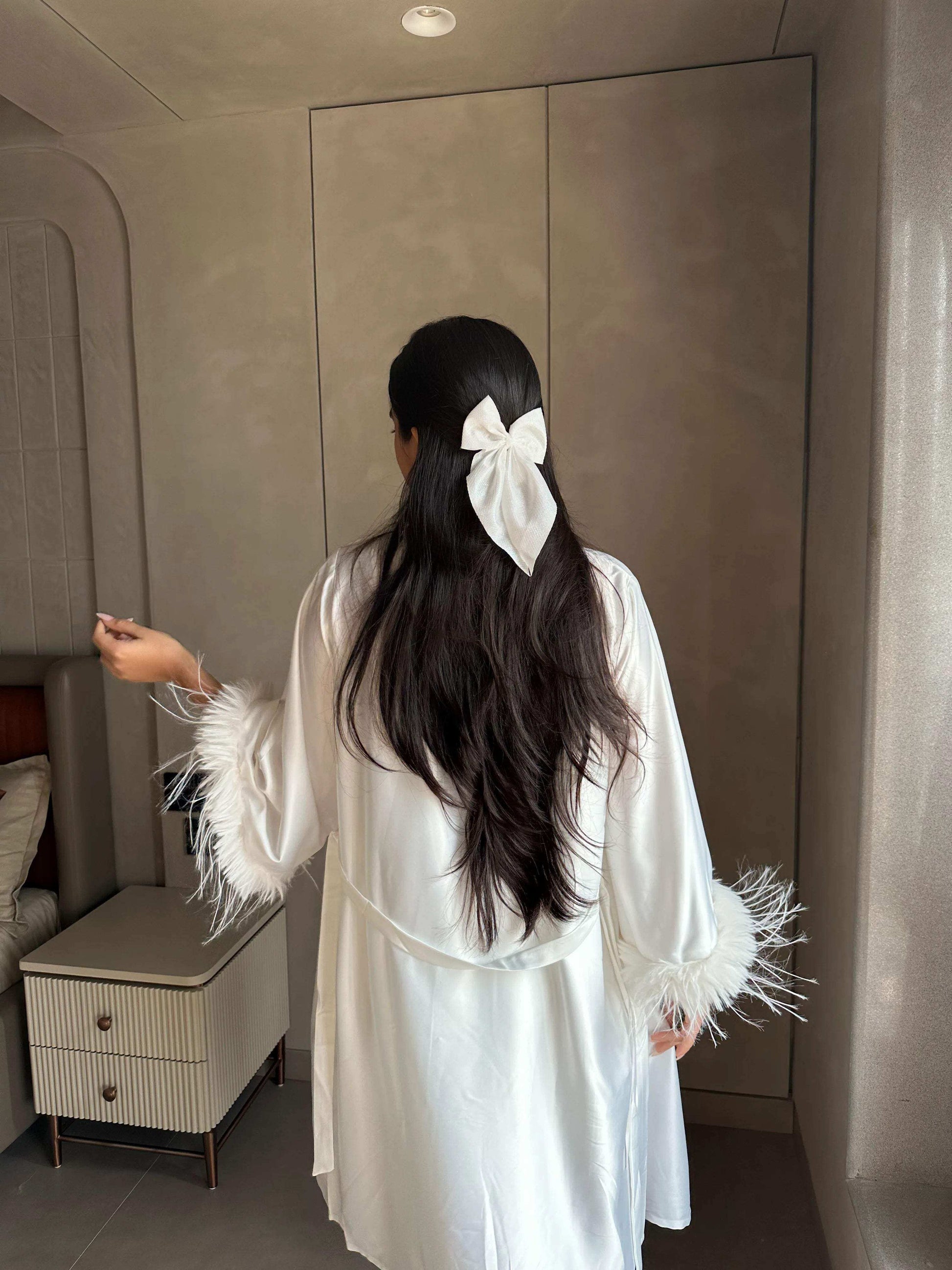 Velure White Satin 3 Piece Robe Set - Velure - - Fur, Robe, Satin, Shorts, Spaghetti