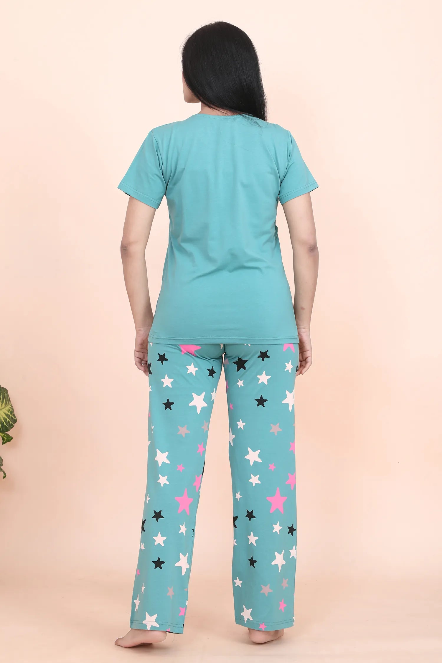 Velure Classic Star Print Pajama Set - Velure - - Cotton Lycra Fabric, Full Length Pant, Half Sleeves, Round neck nightsuit