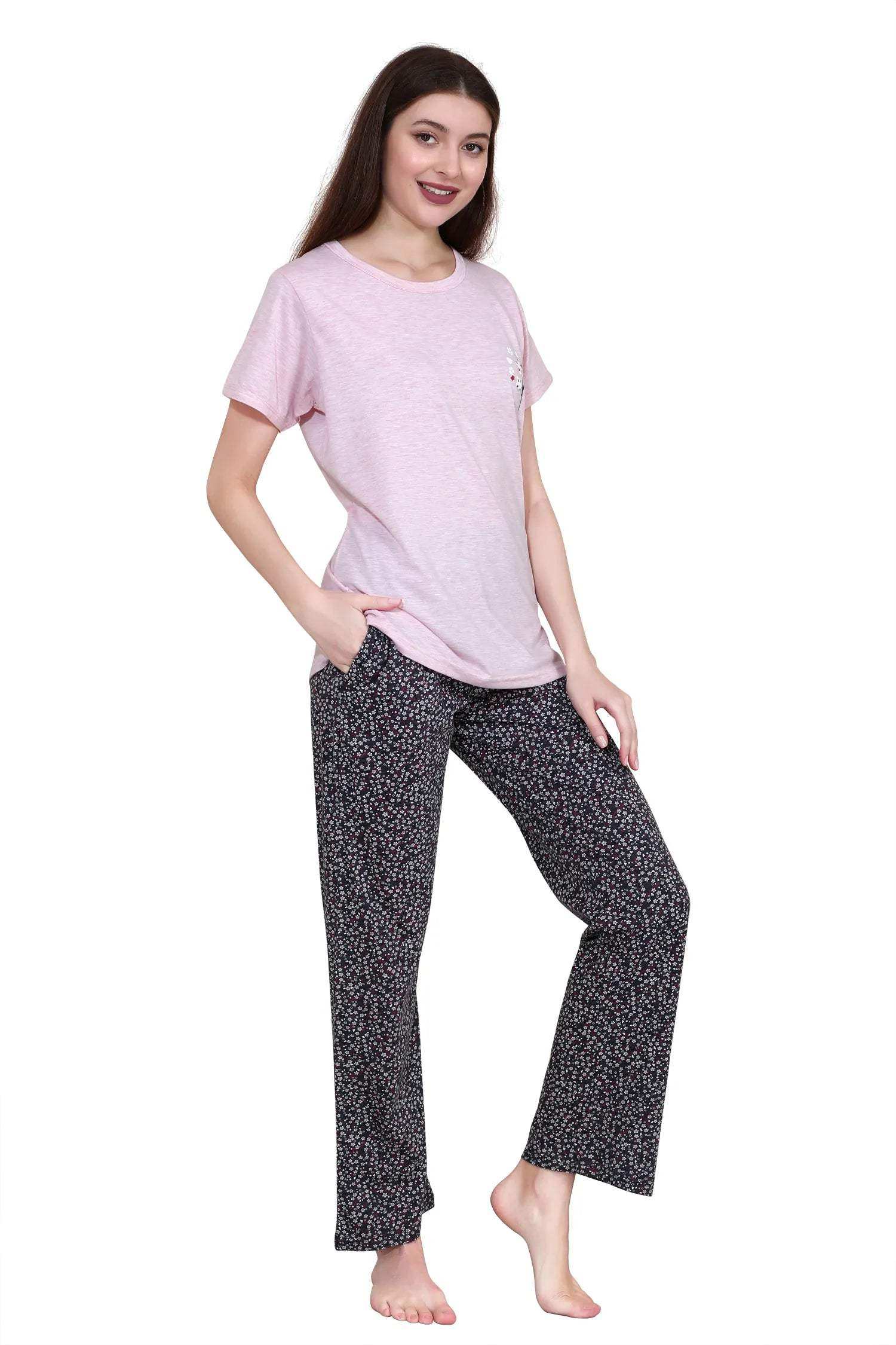Velure Cozy Floral Print Pajama Set - Velure - - Cotton, Floral Print, Full Length Pant, Half Sleeves, Round neck