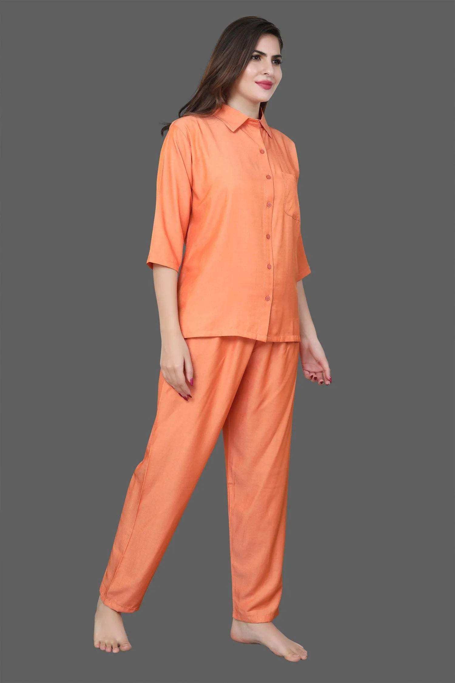 Velure Classy Co-ord Set - Velure - - 3/4 Sleeves, Collar Neck, Cotton, Front Button Open, Full Length Pant