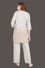 Velure Stunning Dual Shade Kurti Style Night Suit - Velure - - 3/4 Sleeves, Collar Neck, Cotton, Front Button Open, Full Length Pant