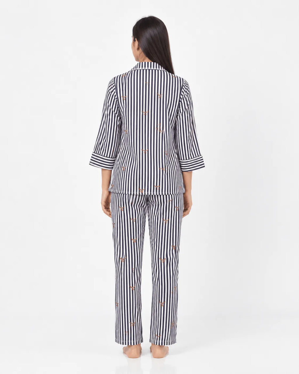 Velure Midnight Bow & Stripe Night Suit