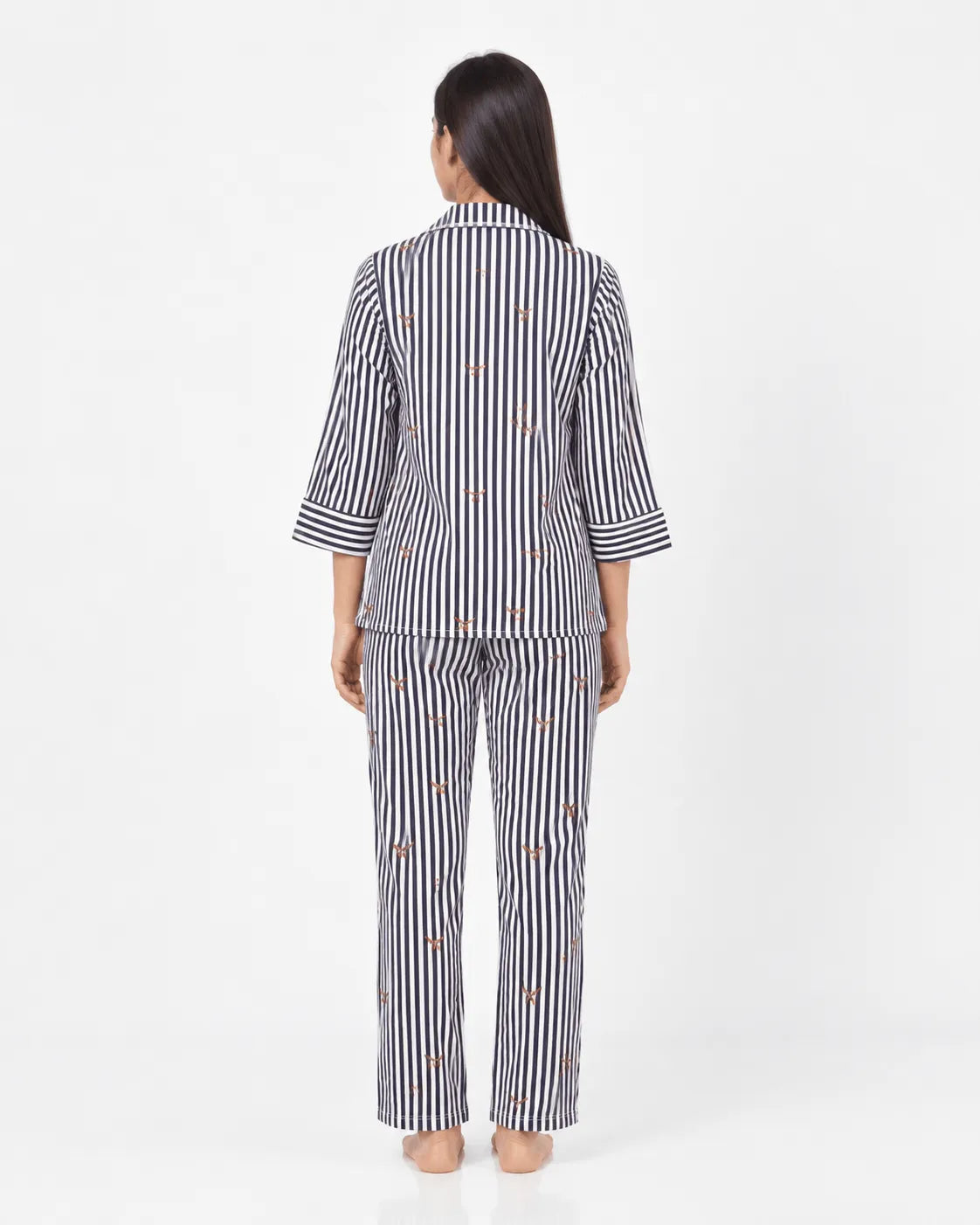Velure Midnight Bow & Stripe Night Suit