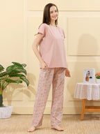 Velure Refreshing Floral Print Pajama Set - Velure - - Cotton Lycra Fabric, Full Length Pant, Half Sleeves, Round neck nightsuit